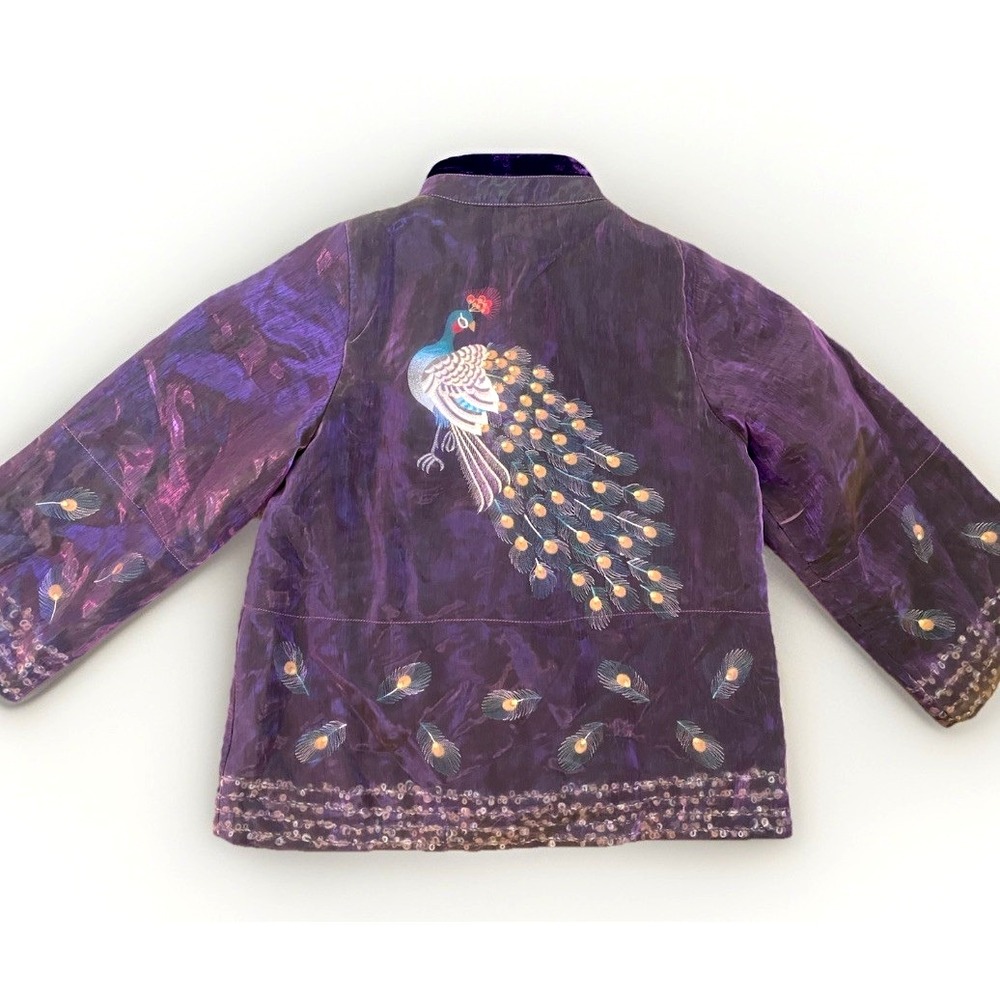 Vintage Anis USA Iridescent Peacock Jacket Kimono L Silk‎ Top Boho Slow Phoebe